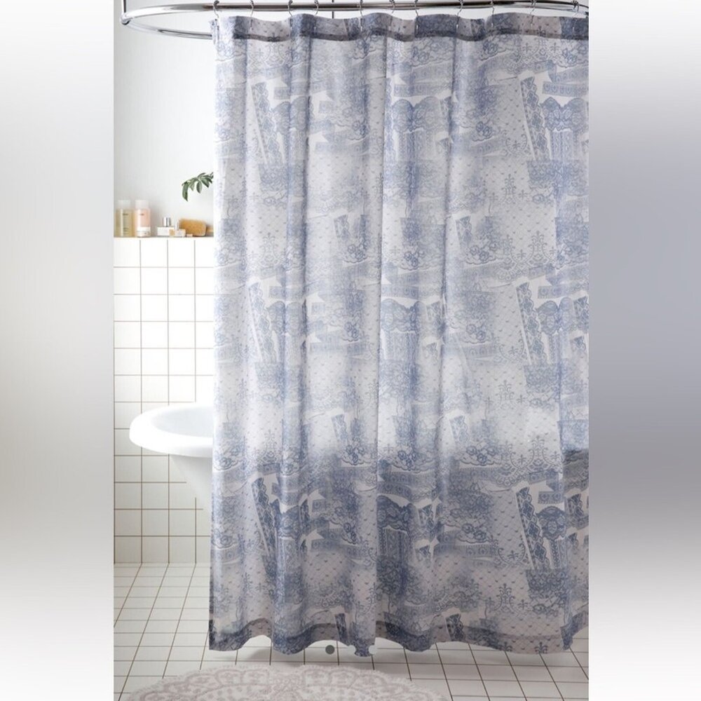 Urban Outfitters Torn Lacey Shower Curtain Blue Floral 72in x 72in